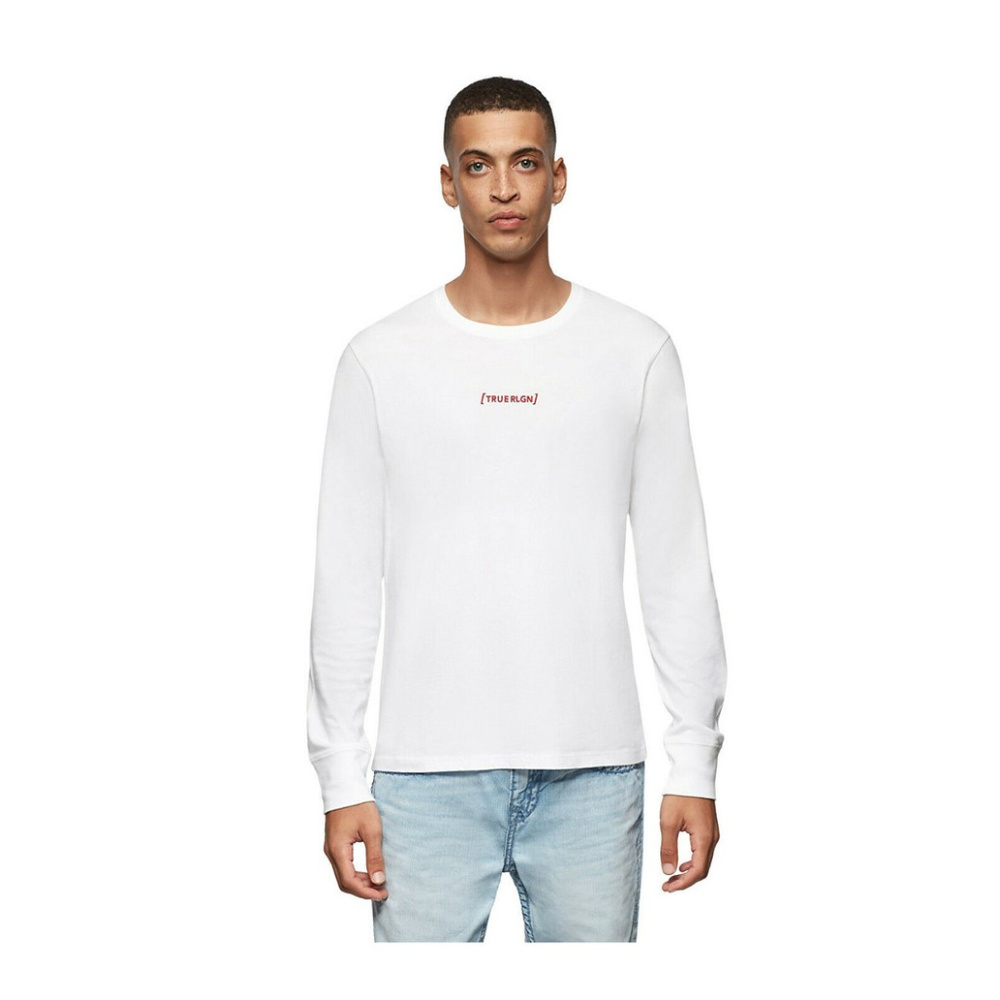 True Religion Men's Red Logo Long Sleeve T-Shirt White
